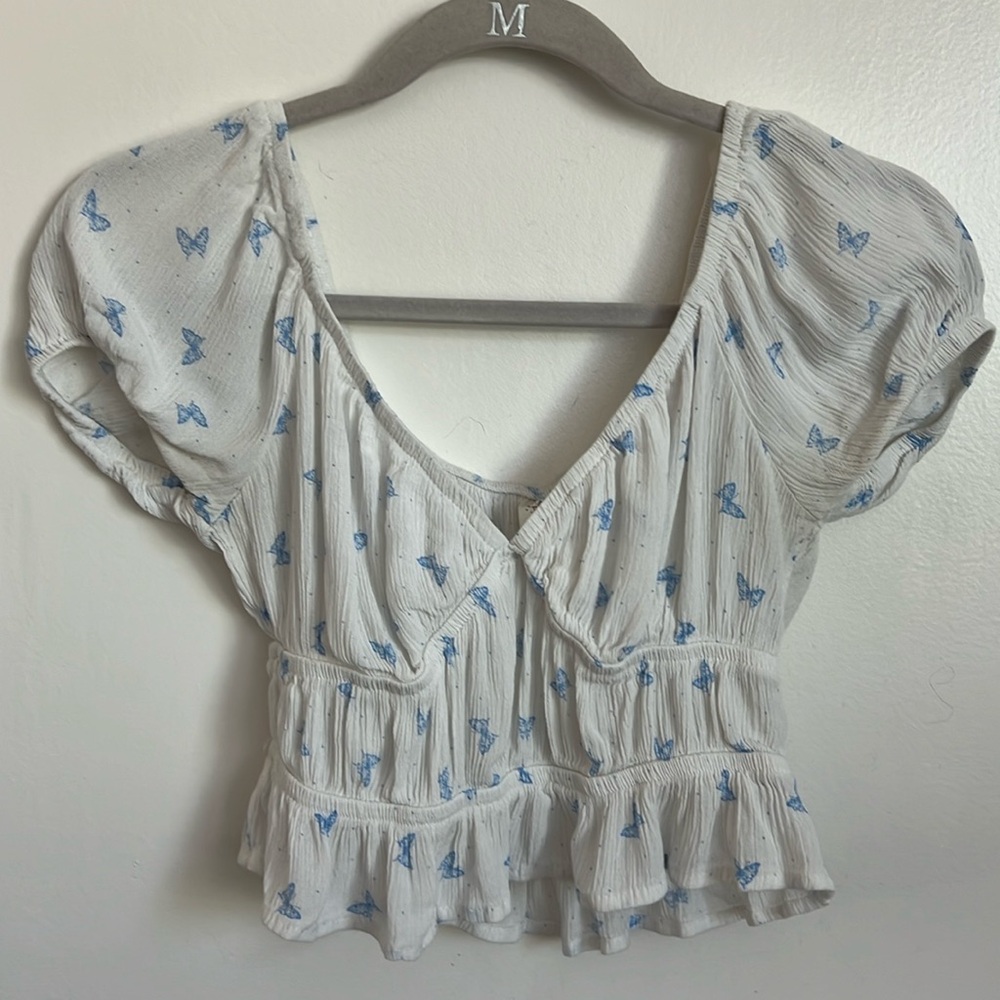 SELF ESTEEM V Neck Crop Top Butterfly Print Size M